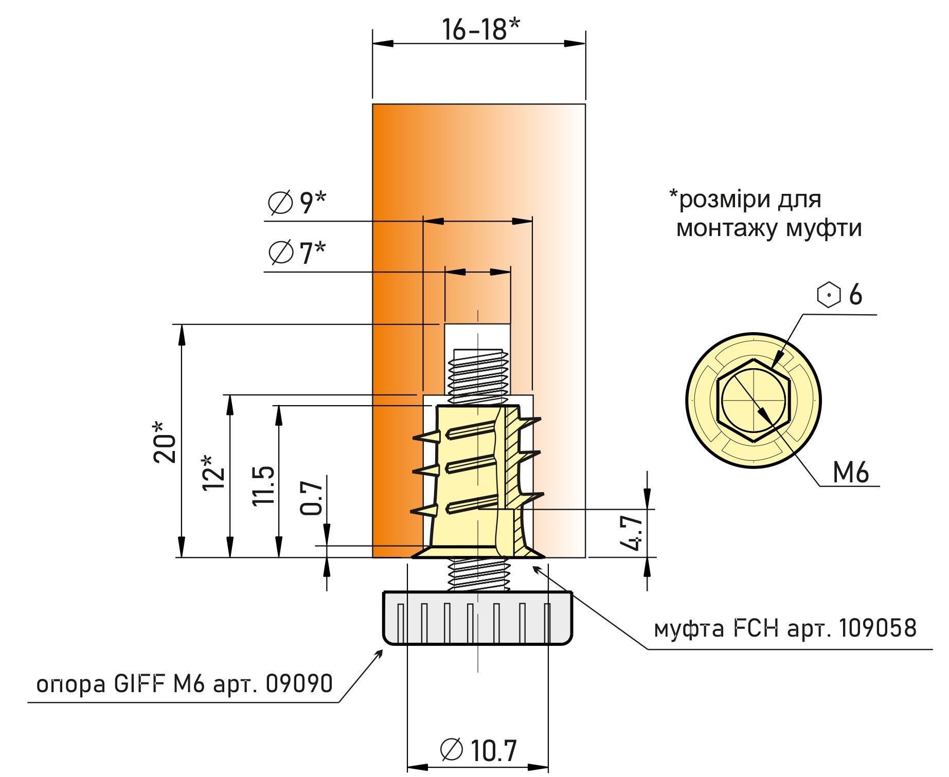 Муфта FCH для опори GIFF М6